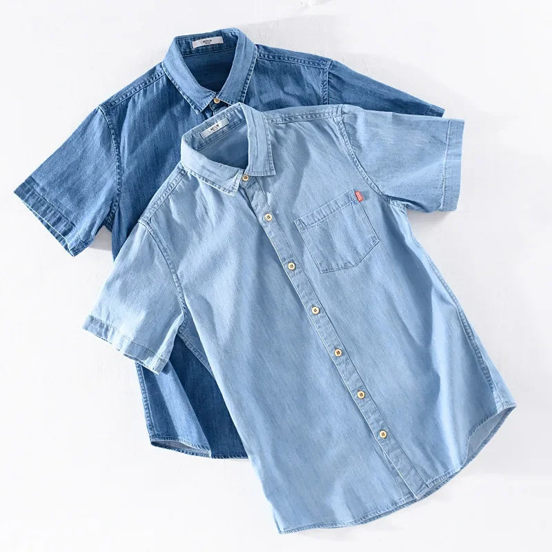 Chemise en jean classique et polyvalente à manches courtes pour homme