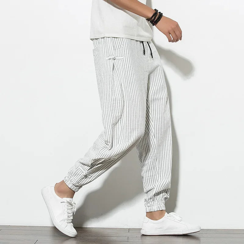 Pantalon de lin ample et décontracté pour homme, léger et d'été
