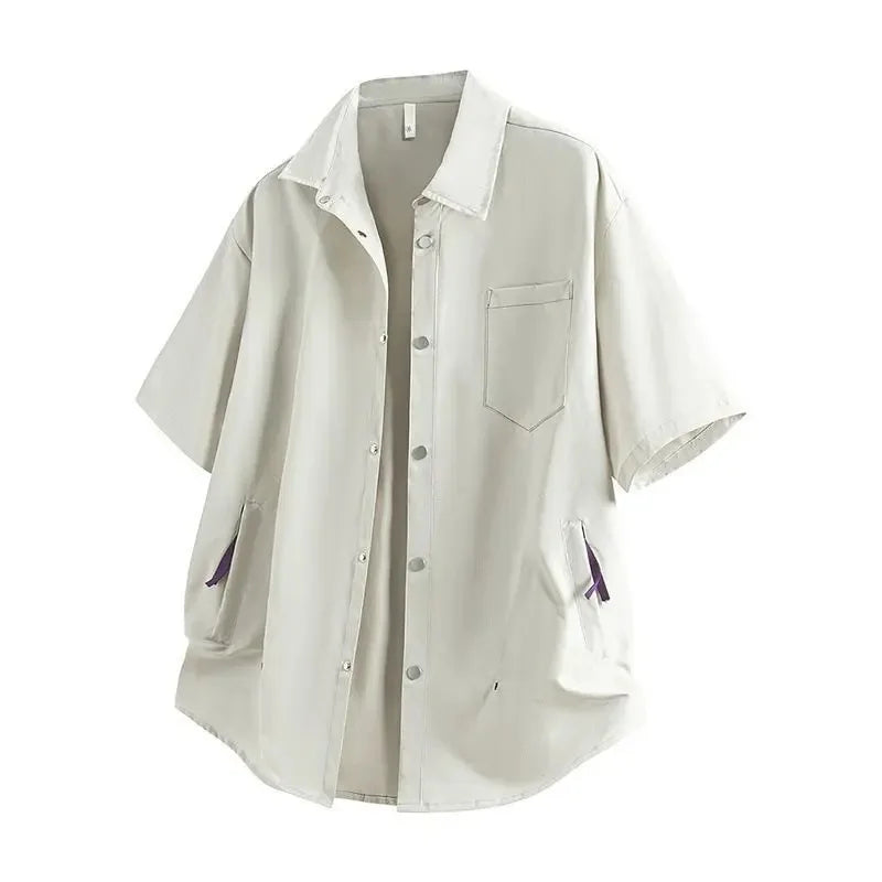 Chemise jacquard ample à manches courtes et revers pour homme - Légère pour l'été