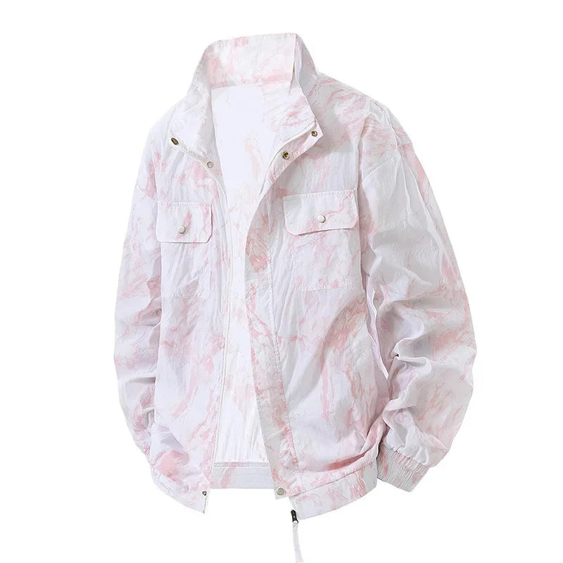 Coupe-vent imprimé respirant avec col – Coupe ample pour homme