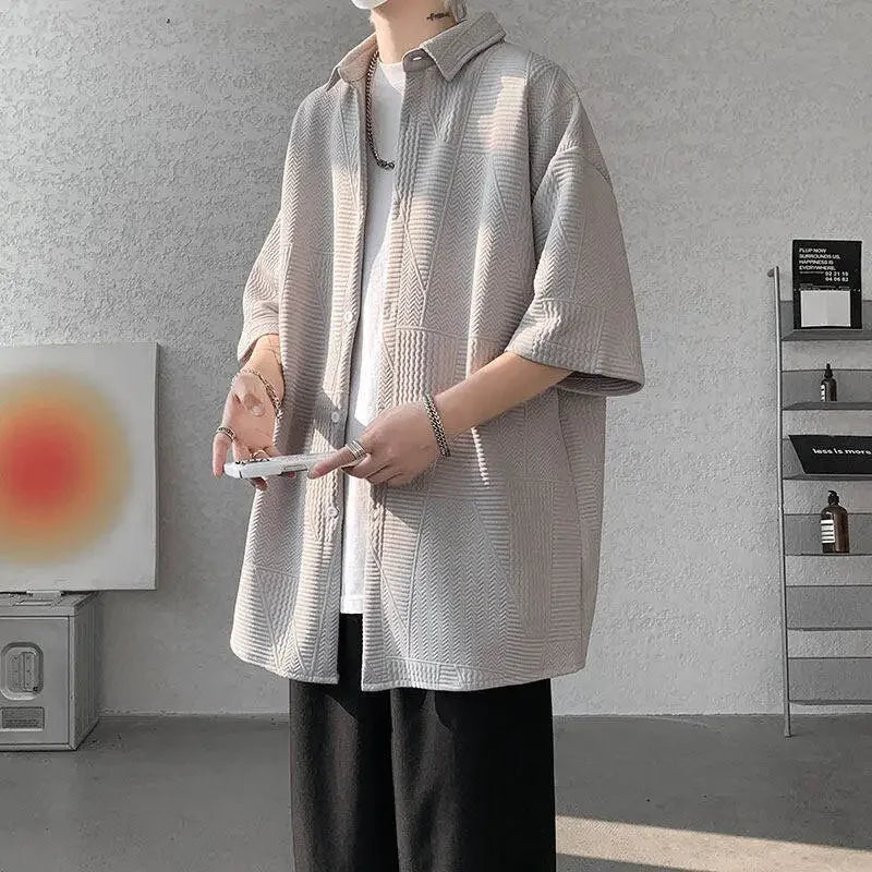Chemise d'été jacquard à manches courtes pour homme - Coupe ample