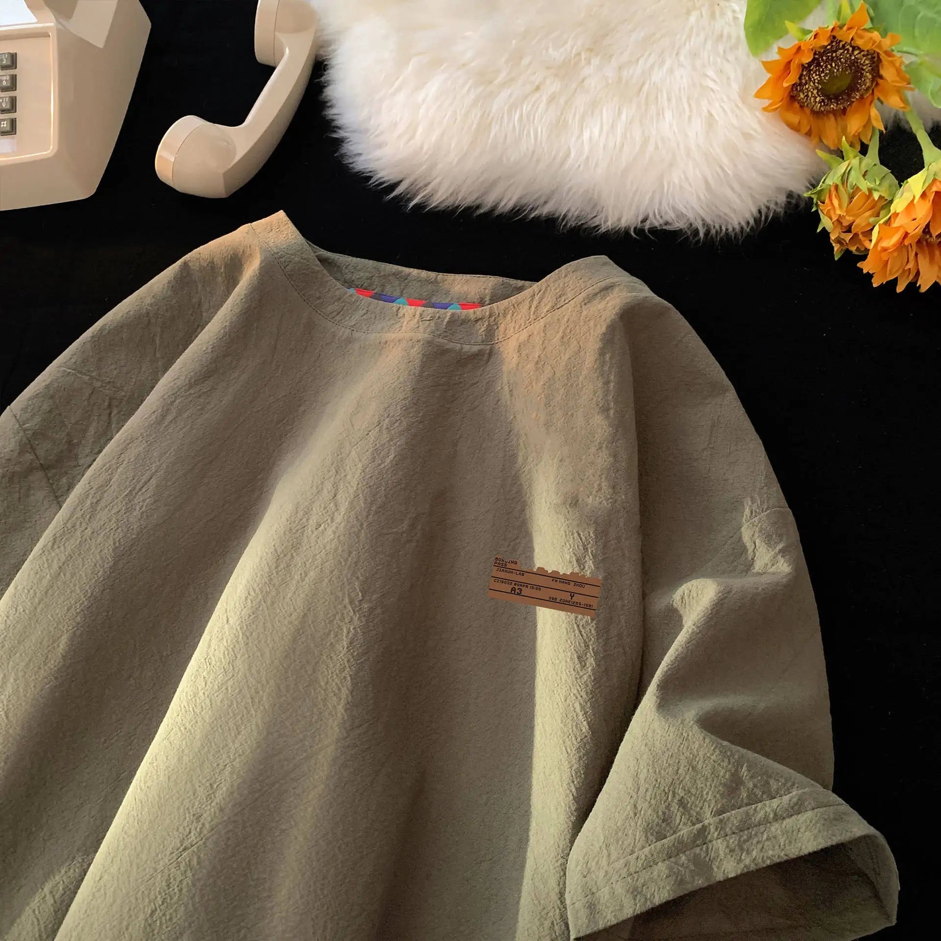 Chemise d'été ample et respirante en lin mélangé pour homme