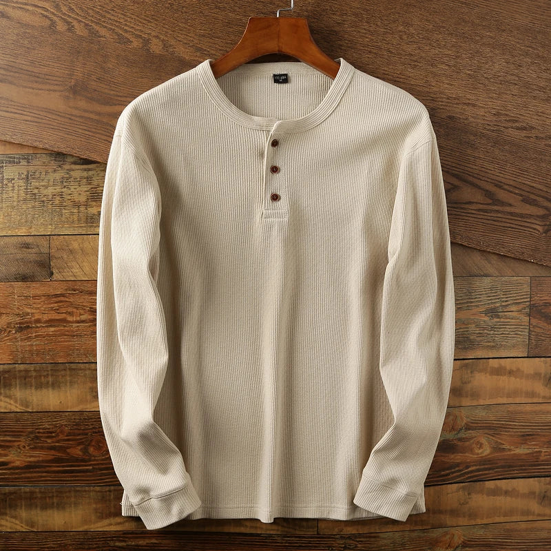 Chemise à manches longues en tricot gaufré pour homme – Coupe en coton doux