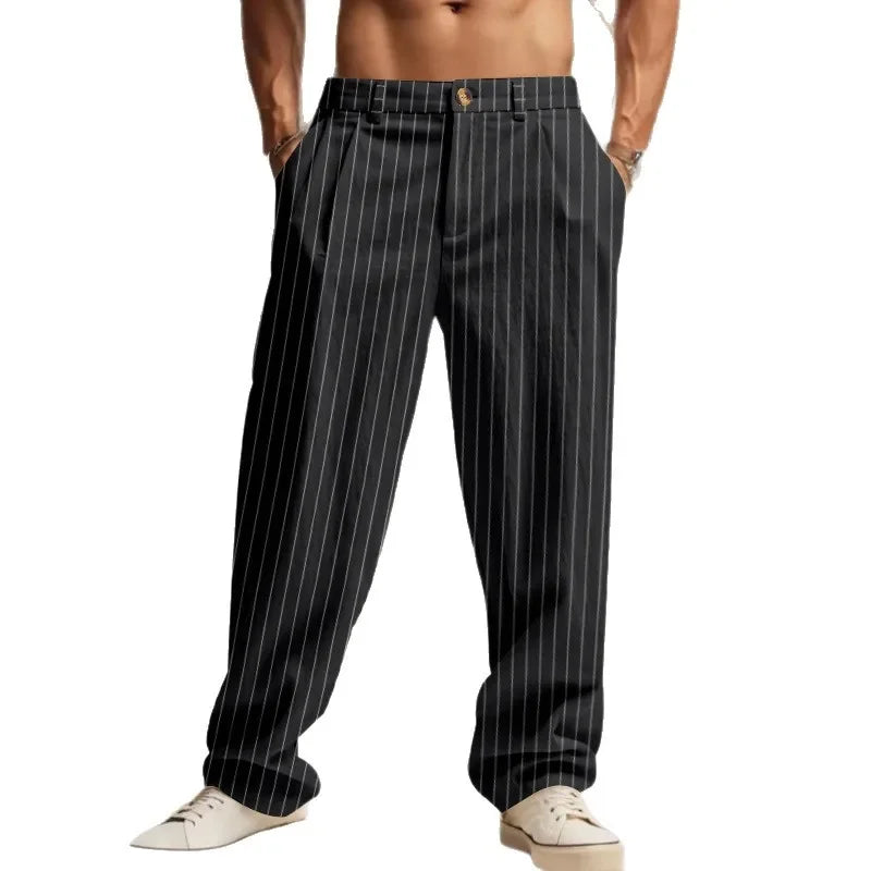 Pantalon de lin ample à rayures avec pantalon respirant coupe décontractée