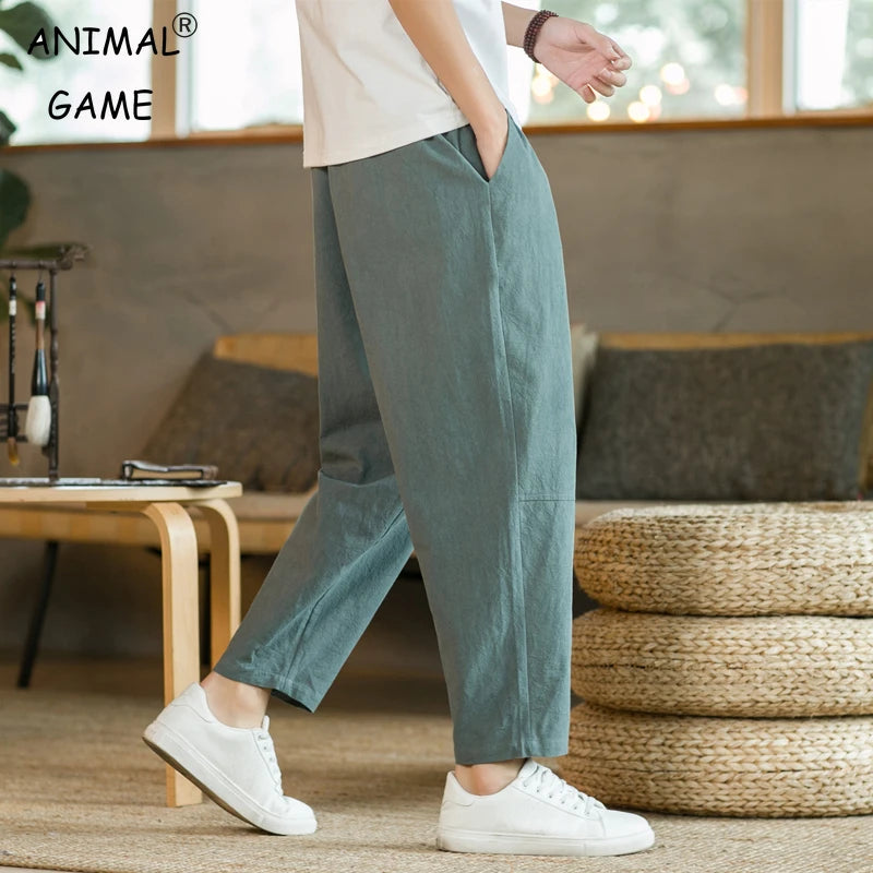 Pantalon de lin coupe décontractée avec cordon de serrage et design respirant