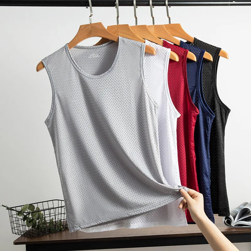 Chemises sans manches en maille transparente pour homme