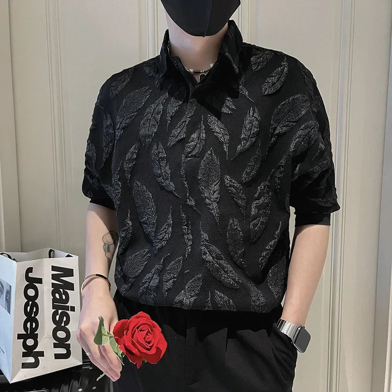 Chemise d'été décontractée en jacquard de style japonais pour homme