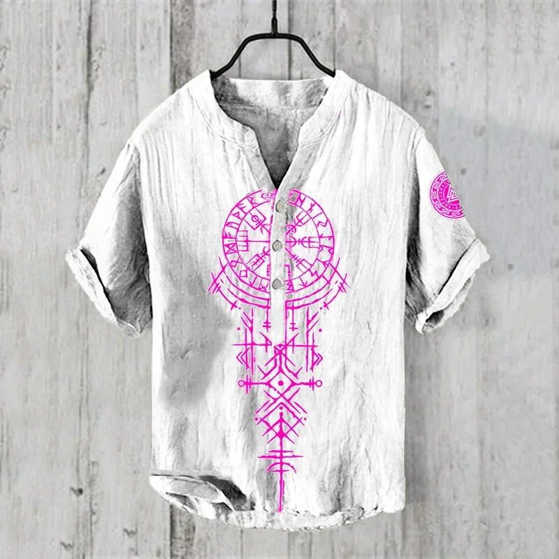 Chemise en lin imprimé style hawaïen – Chemise d'été légère pour homme