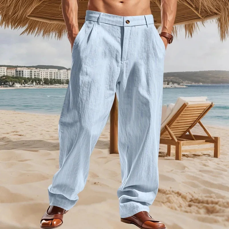 Pantalon de lin ample à rayures avec pantalon respirant coupe décontractée