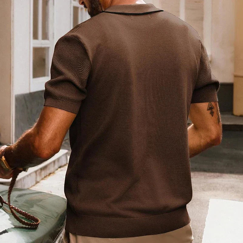 Chemise au crochet à manches courtes et col boutonné, décontractée et respirante