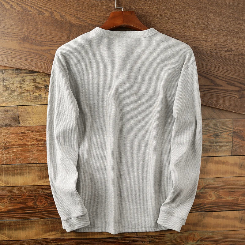 Chemise à manches longues en tricot gaufré pour homme – Coupe en coton doux