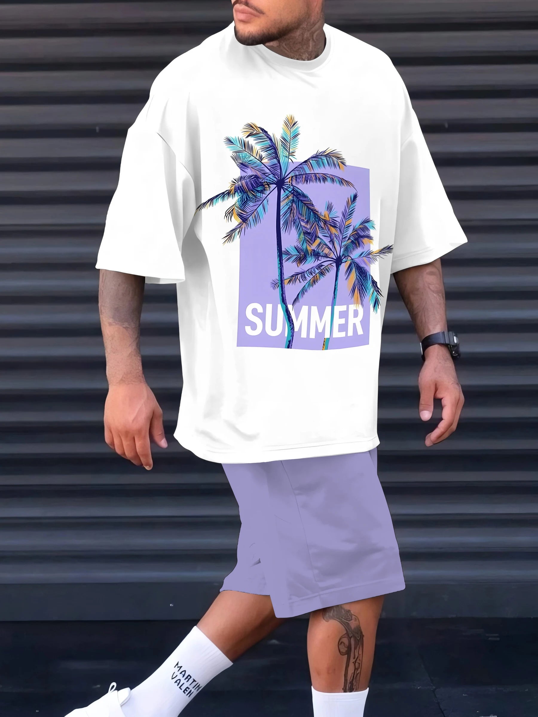 Deux Ensembles T-shirt et short imprimé palmiers pour homme – Tenue décontractée