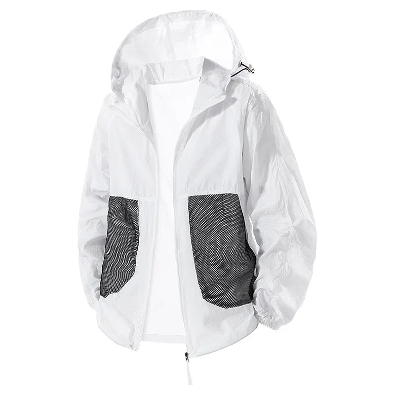 Veste coupe-vent légère à capuche en soie glacée avec protection solaire
