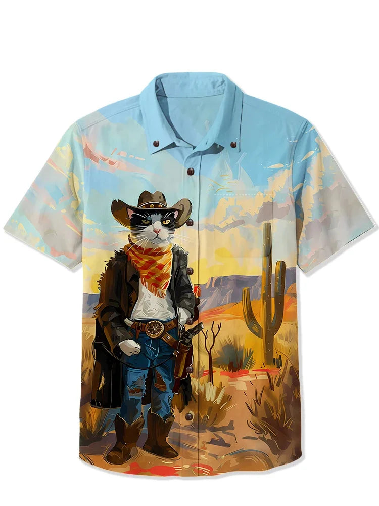 Chemise en jean décontractée imprimée en 3D - Style hawaïen d'été