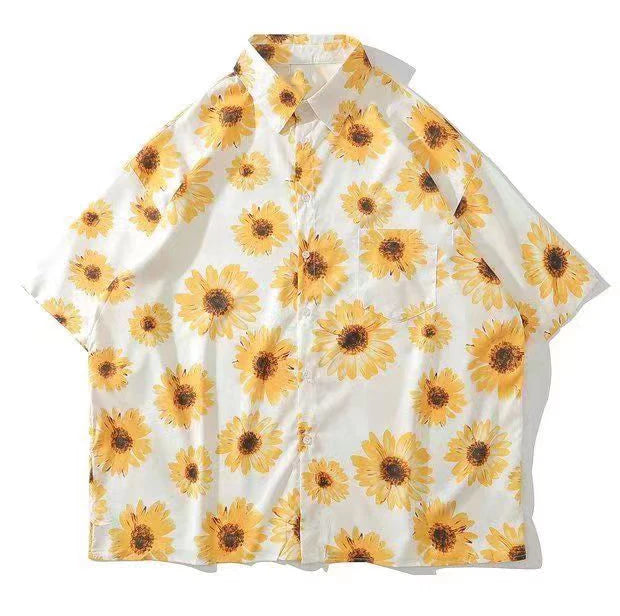 Chemise boutonnée d'été à imprimé dessin animé hawaïen - Décontractée et ample