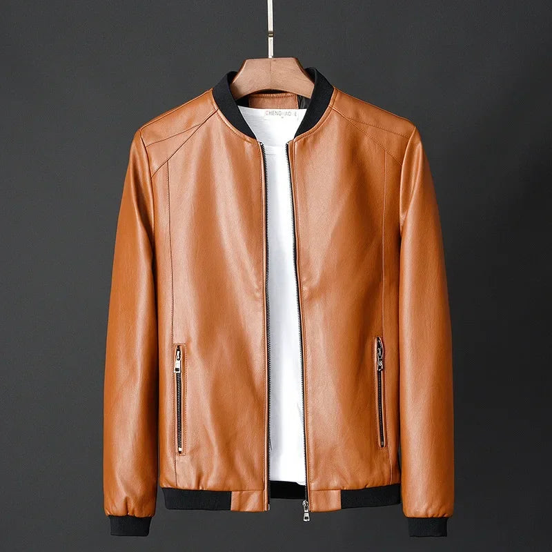 Blouson aviateur en cuir synthétique – Coupe slim décontractée pour homme