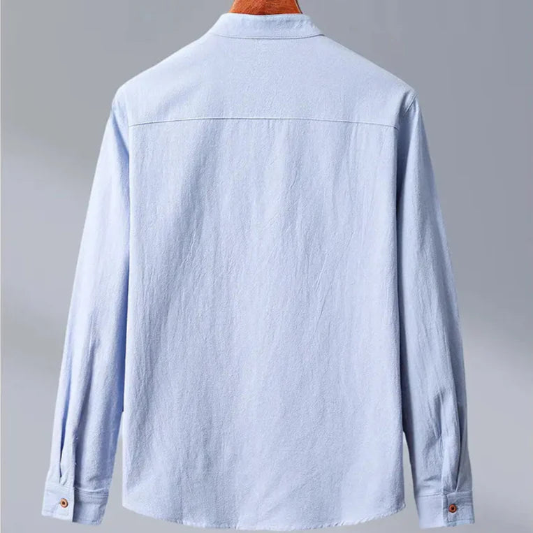 Chemise en Lin Mélangé pour Homme – Style Décontracté Col Mao