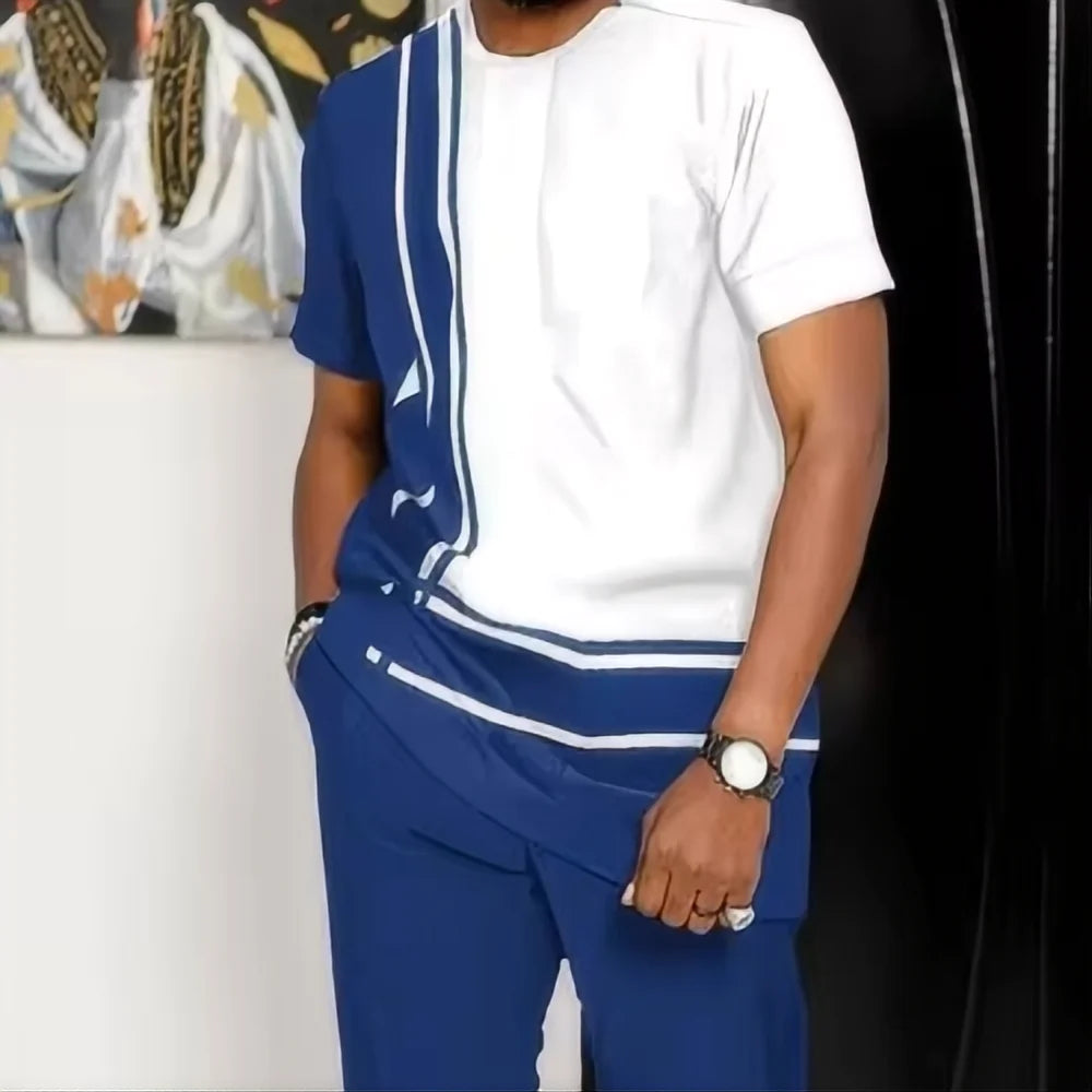 Deux ensembles chemise et pantalon à imprimé géométrique pour homme