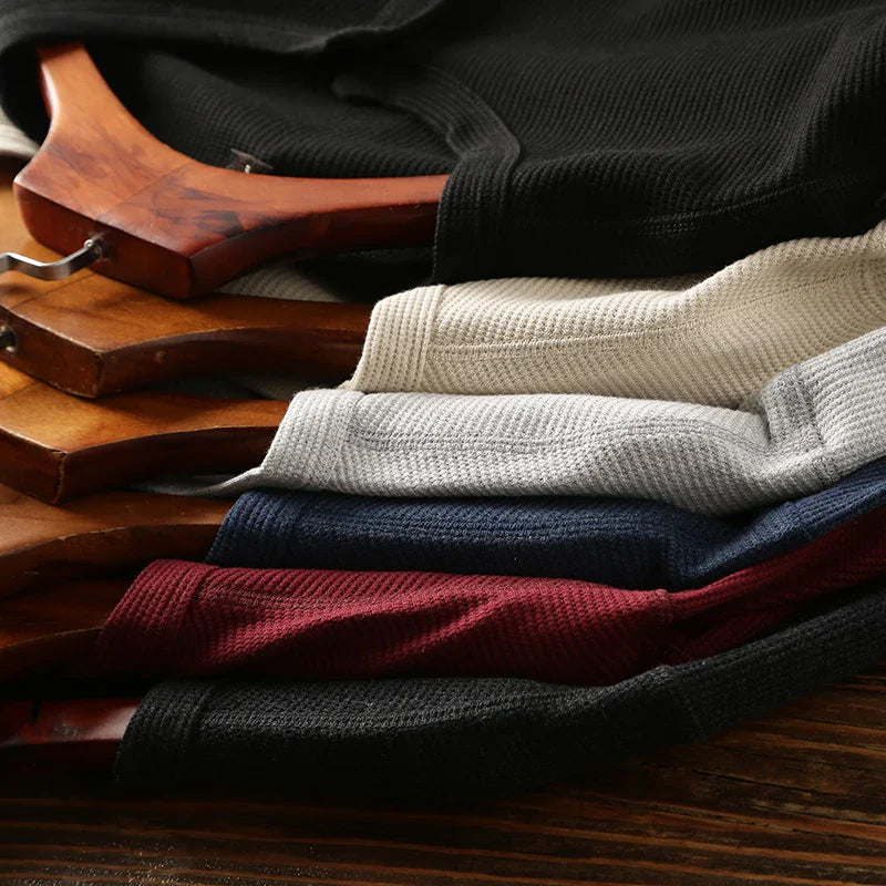 Chemise à manches longues en tricot gaufré pour homme – Coupe en coton doux