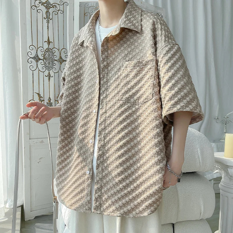Chemise jacquard à carreaux surdimensionnée à manches courtes pour homme