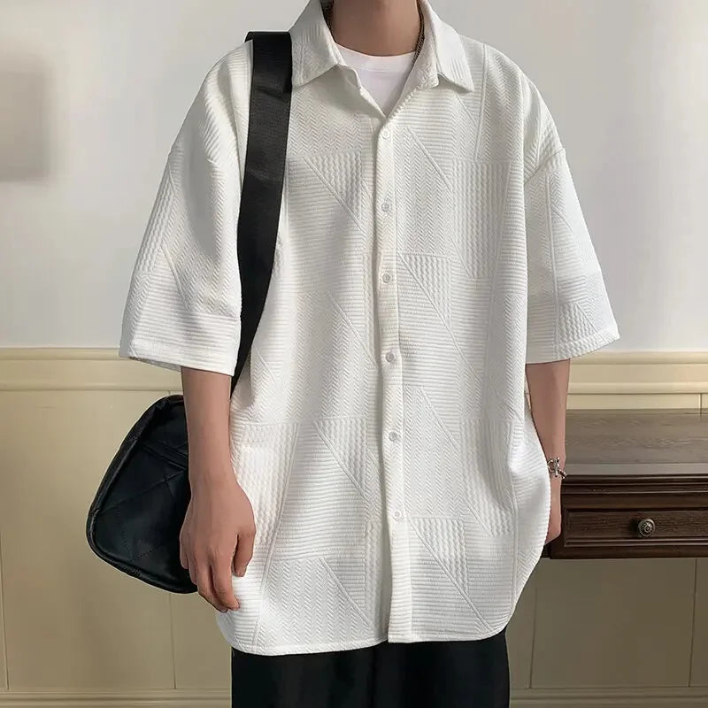Chemise d'été jacquard à manches courtes pour homme - Coupe ample
