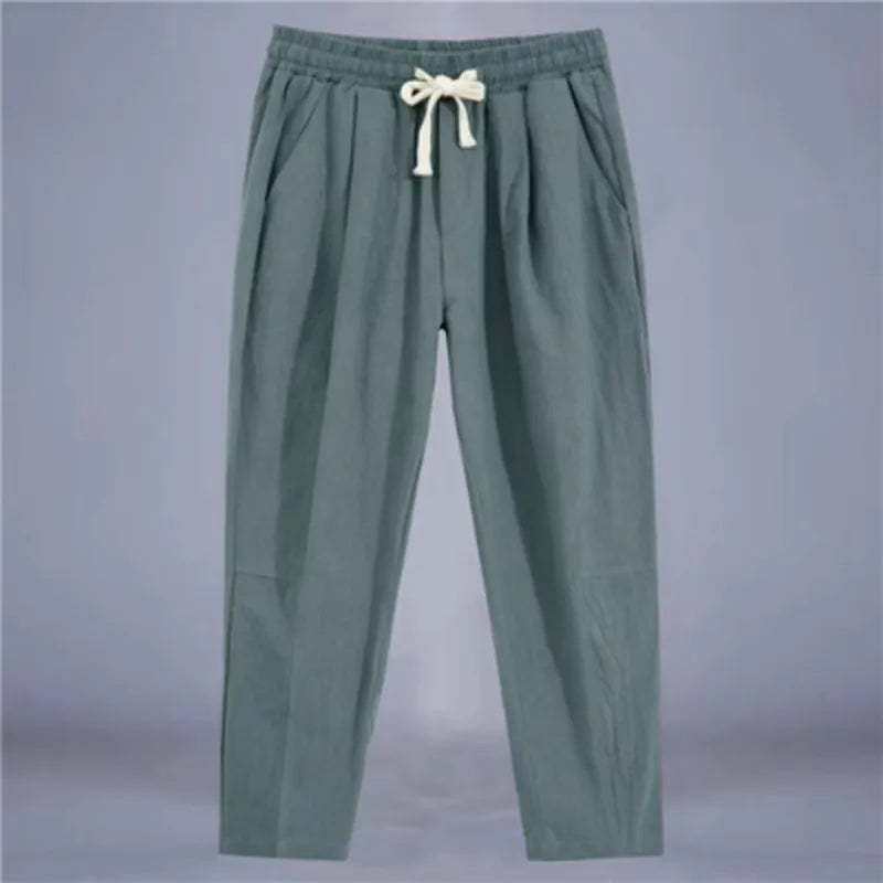 Pantalon de lin coupe décontractée avec cordon de serrage et design respirant