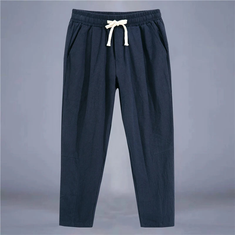 Pantalon de lin coupe décontractée avec cordon de serrage et design respirant