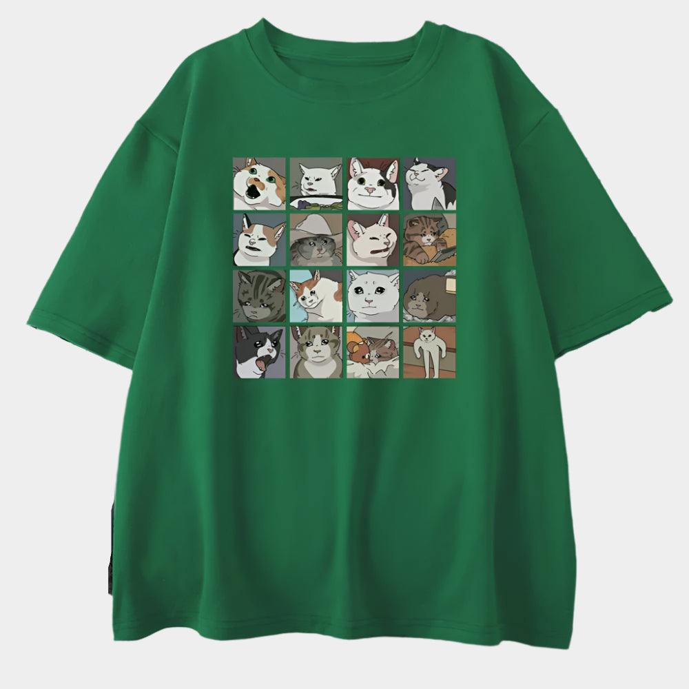 T-shirt oversize décontracté pour homme avec imprimé chat délavé