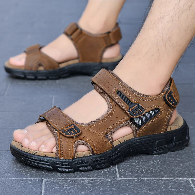 Sandales de pêcheur d'extérieur en cuir véritable – Légères et décontractées pour l'été