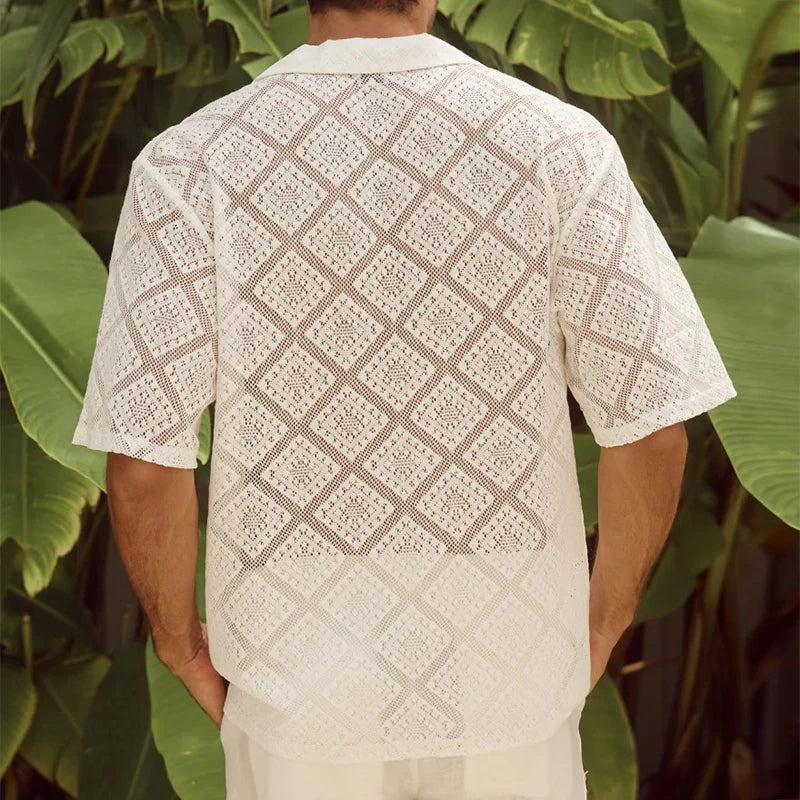Chemises à manches courtes en crochet ajouré avec boutons et col cubain