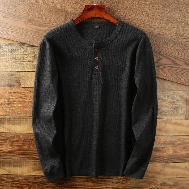 Chemise à manches longues en tricot gaufré pour homme – Coupe en coton doux