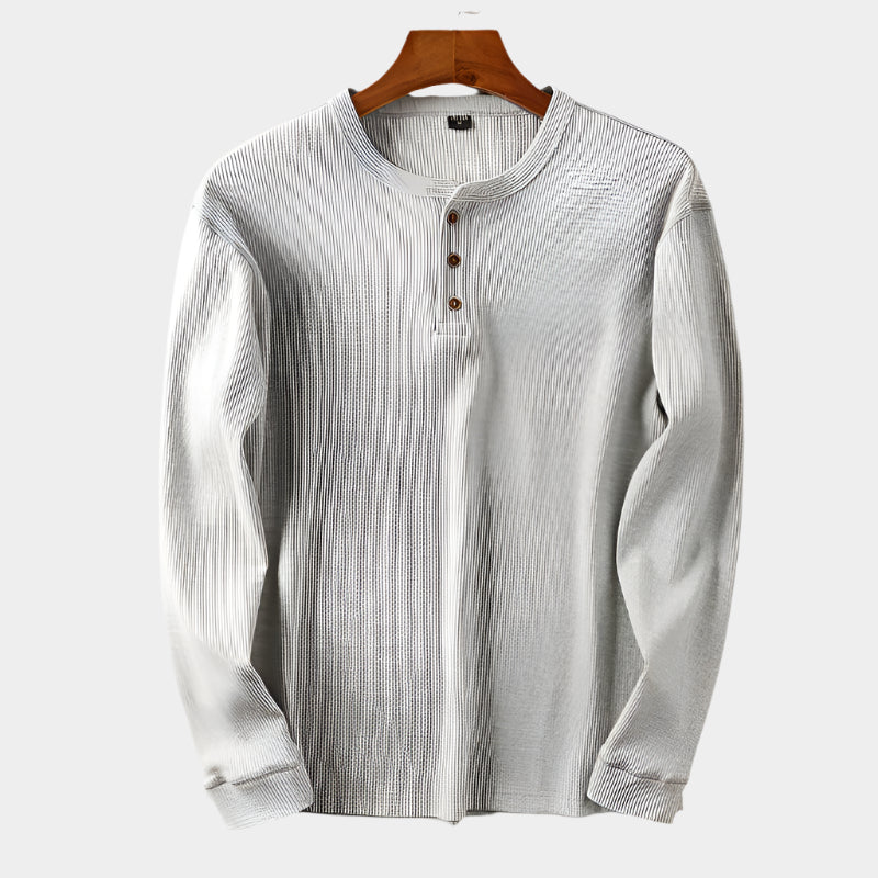 Chemise à manches longues en tricot gaufré pour homme – Coupe en coton doux