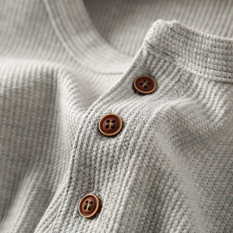 Chemise à manches longues en tricot gaufré pour homme – Coupe en coton doux