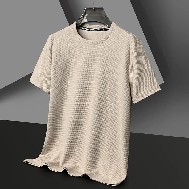 Chemise à col rond à manches courtes en coton style décontracté pour hommes