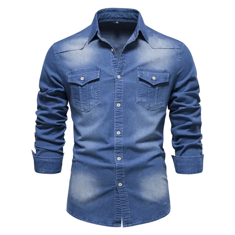 Chemise en jean décontractée à manches longues et coupe slim pour homme