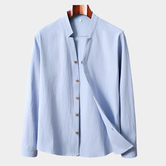 Chemise en Lin Mélangé pour Homme – Style Décontracté Col Mao