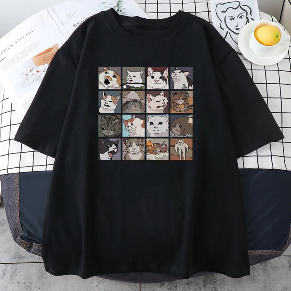 T-shirt oversize décontracté pour homme avec imprimé chat délavé