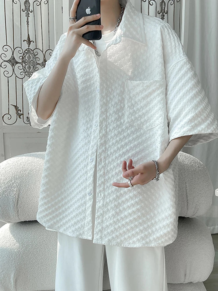 Chemise jacquard à carreaux surdimensionnée à manches courtes pour homme