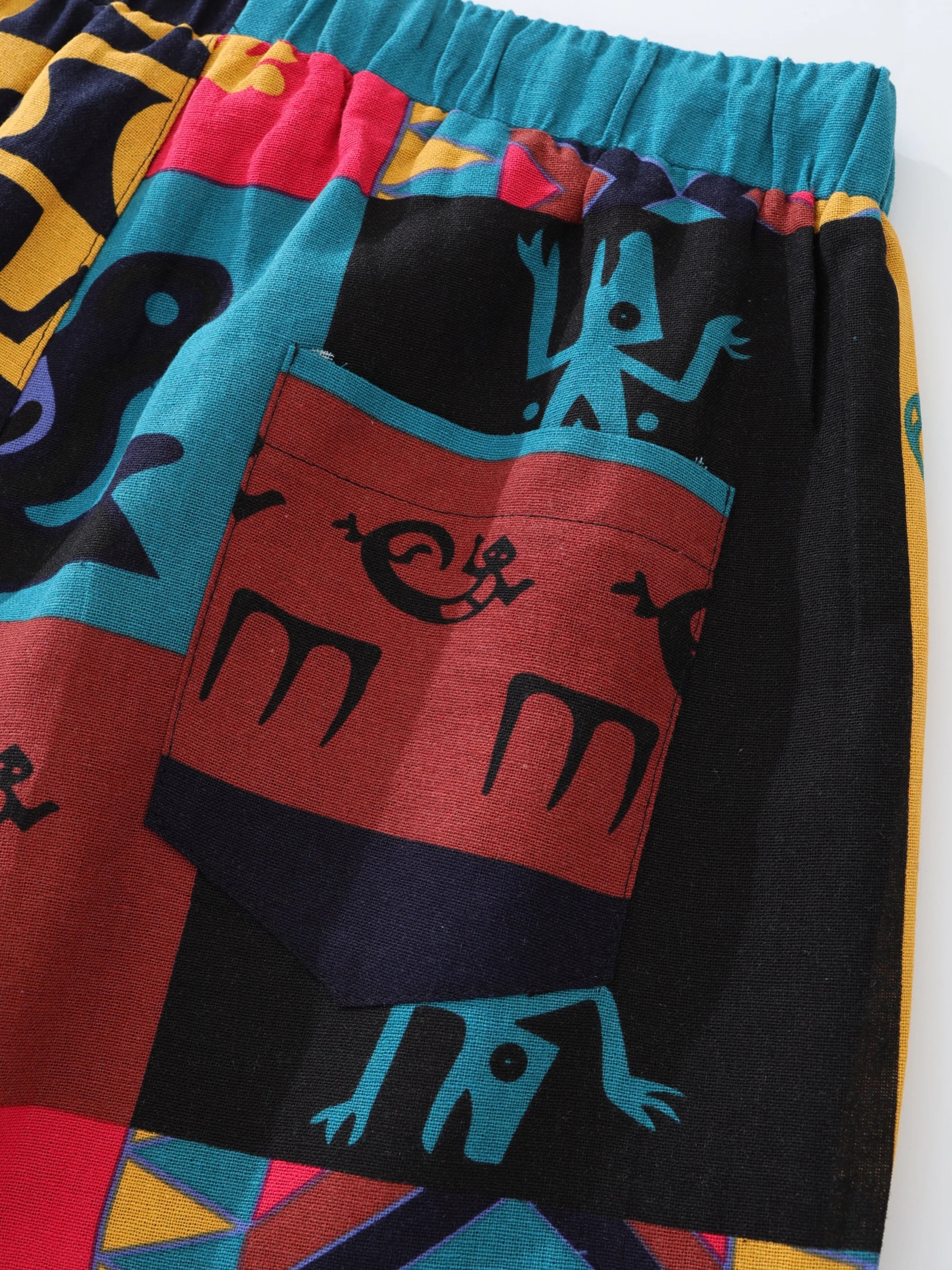 Pantalon de lin léger et décontracté avec cordon de serrage style bohème tribal