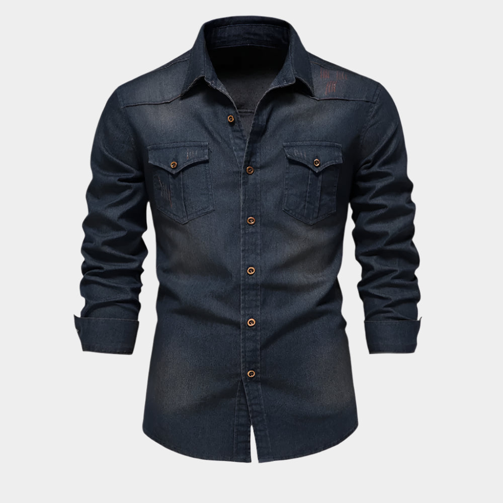 Chemise en jean décontractée à manches longues et coupe slim pour homme