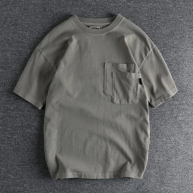 Chemise à col rond rétro avec double poche style casual tendance