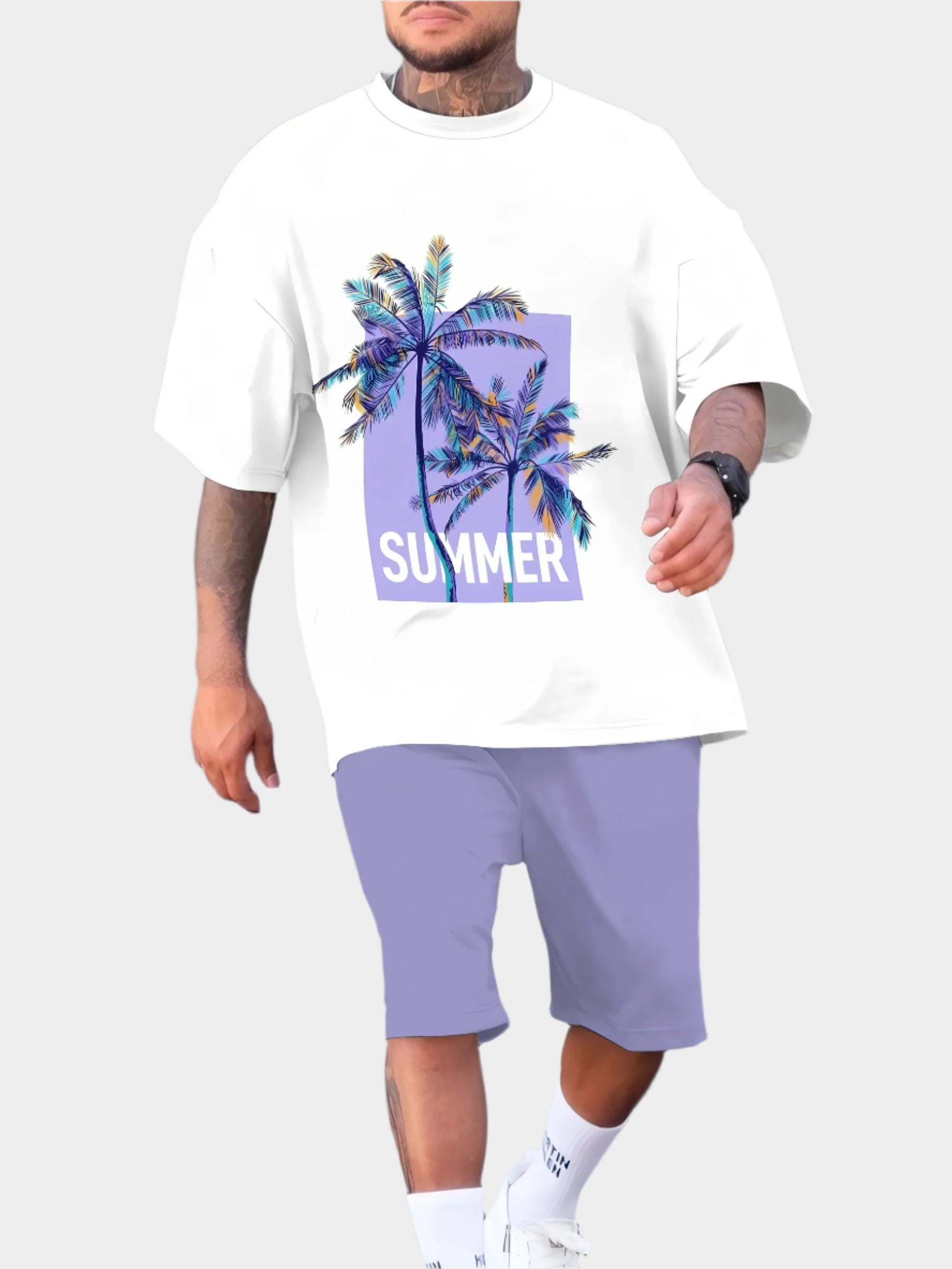 Deux Ensembles T-shirt et short imprimé palmiers pour homme – Tenue décontractée