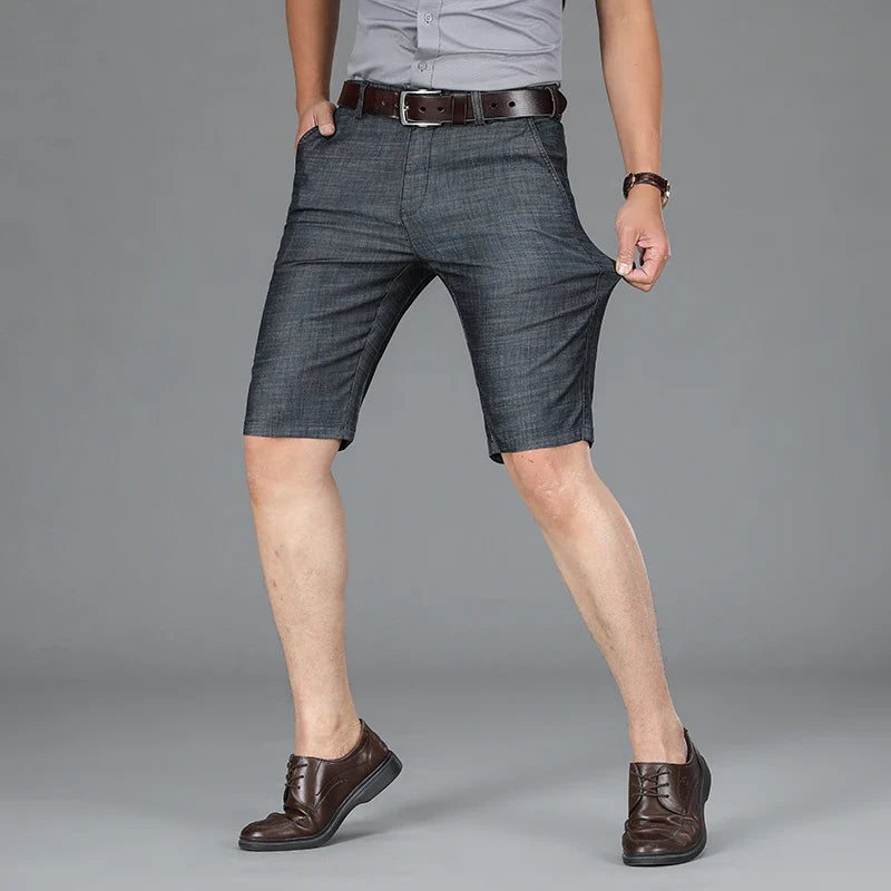 Short décontracté boutonné style denim à devant plat pour homme