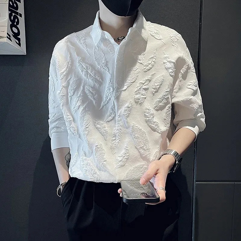 Chemise d'été décontractée en jacquard de style japonais pour homme