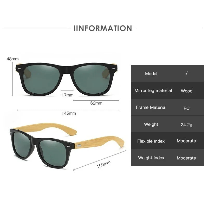 Lunettes de soleil ultraviolettes classiques en bois pour hommes