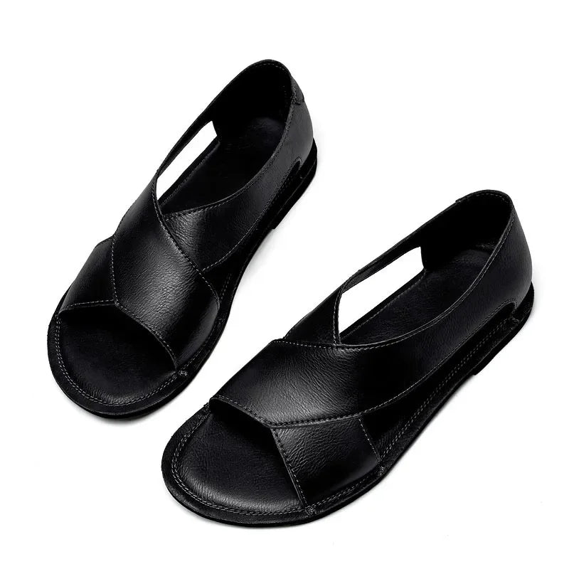 Sandales de pêcheur vintage en cuir avec semelle en caoutchouc pour hommes