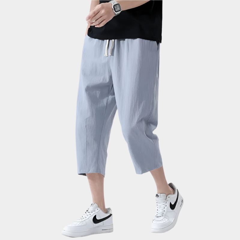 Short d'été décontracté en coton et lin pour homme, taille élastique ample