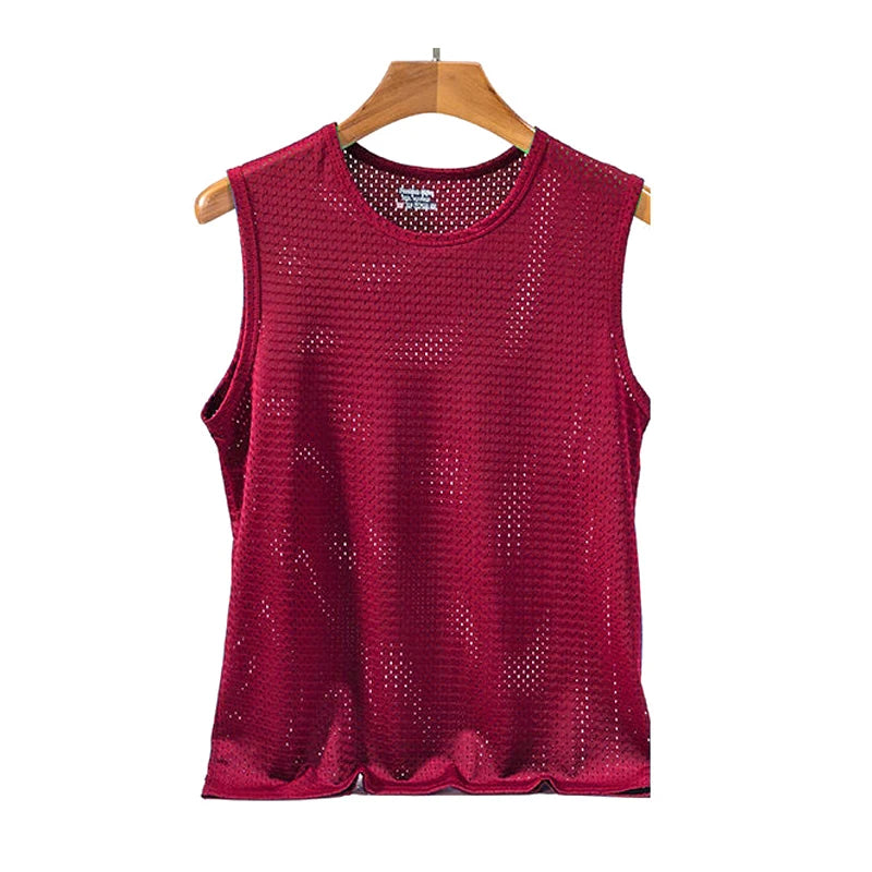 Chemises sans manches en maille transparente pour homme
