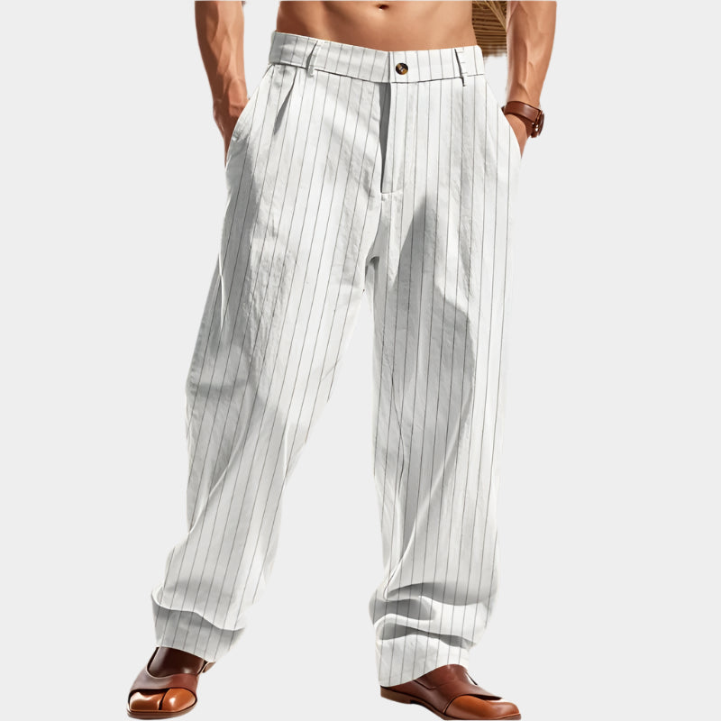 Pantalon de lin ample à rayures avec pantalon respirant coupe décontractée