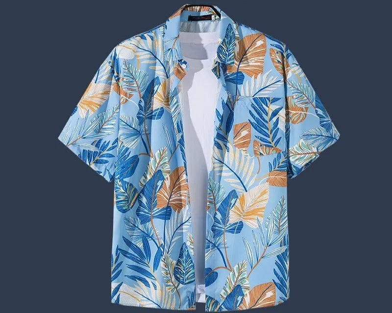 Chemise boutonnée d'été à imprimé dessin animé hawaïen - Décontractée et ample